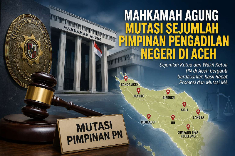 MA Mutasi Sejumlah Pimpinan Pengadilan Negeri di Aceh, Ini Daftarnya