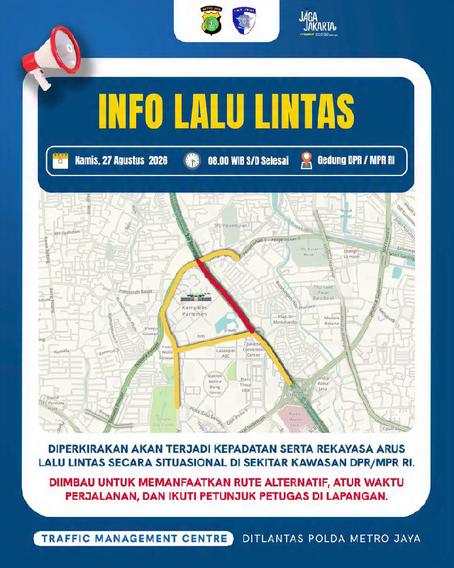 Ada Aksi Massa di DPR/MPR Hari Ini, Polisi Siapkan Rekayasa Lalu Lintas