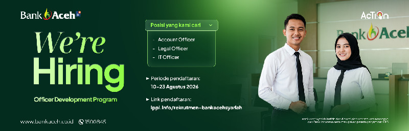 Bank Aceh Buka Lowongan Kerja 2026, Cek Syarat, Posisi dan Link Pendaftaran