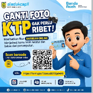 Warga Banda Aceh Bisa Ganti Foto KTP-el 11-14 Agustus 2026, Pendaftaran Kini Online