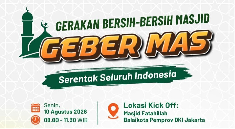 Gerakan Bersih-Bersih Masjid Nasional Digelar 10 Agustus 2026, Kemenag Buka Pendaftaran