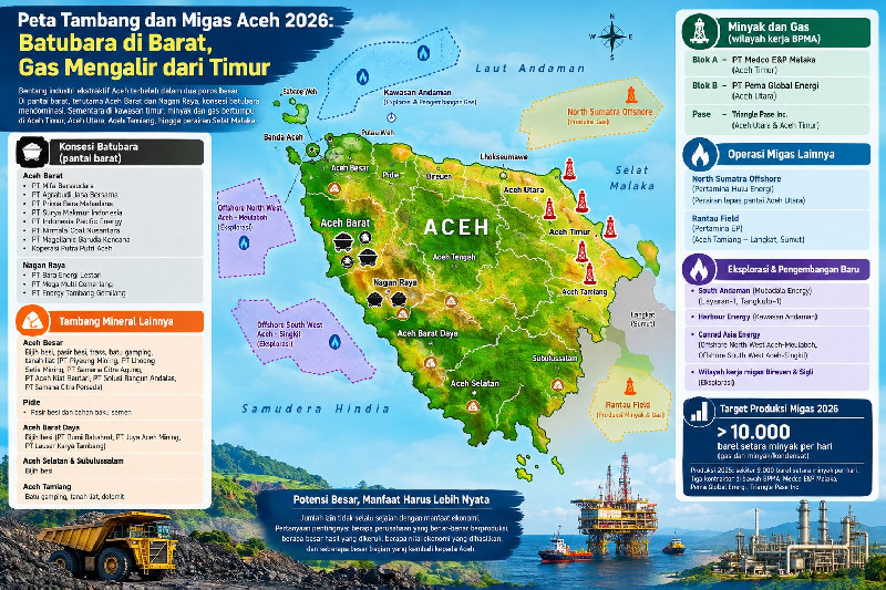 Peta Tambang dan Migas Aceh 2026: Batubara di Barat, Gas Mengalir dari Timur