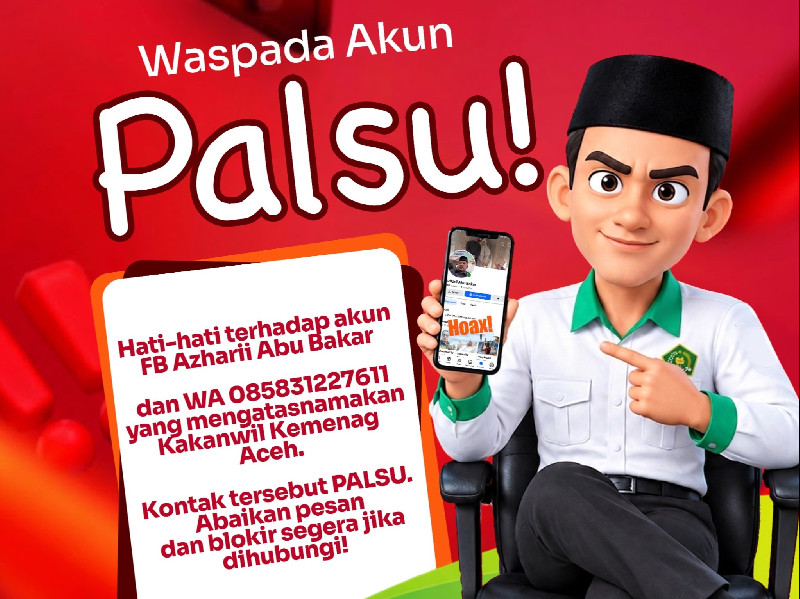 Awas Penipuan! Akun Facebook dan WhatsApp Palsu Catut Nama Kakanwil Kemenag Aceh