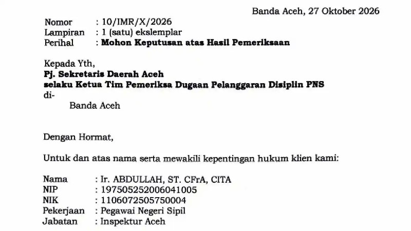 Abdullah Melawan, Surat ke Sekda Tembus Presiden dan KPK!