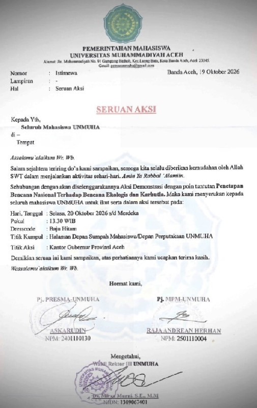 Tuntut Bencana Nasional, Mahasiswa Aceh Siap Geruduk Kantor Gubernur