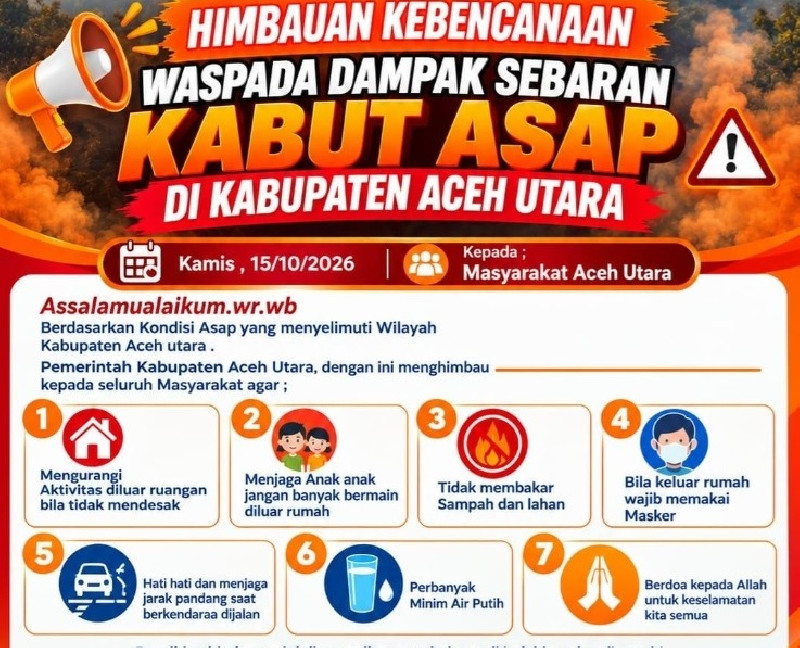 Kabut Asap Selimuti Aceh Utara, BPBD Keluarkan 7 Imbauan